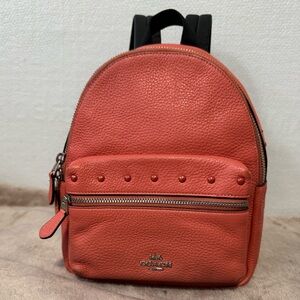 Coach F45070 Mini Charlie Backpack Pebbled Leather Coral
